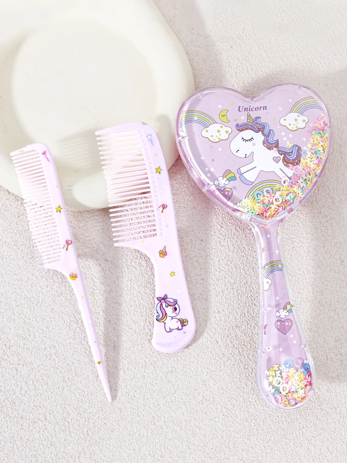 3-teiliges Haarkamm-Set mit niedlichem Cartoon-Muster, Haarbürsten und 2 Kämme, sowohl für trockenes als auch nasses Haar, Geschenk, speziell für Echthaarperücken – Detail 4