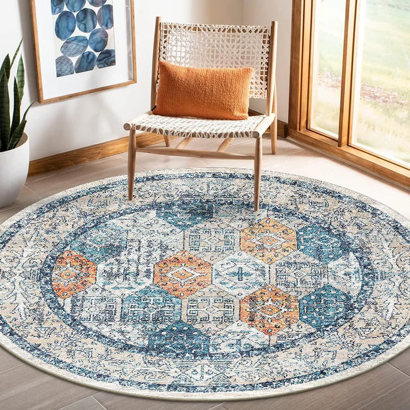 

American Style Living Room Decoration Round Carpet Cloakroom Lounge Rug Morocco Retro Bedroom Rugs Home Non-slip Sofa Mat