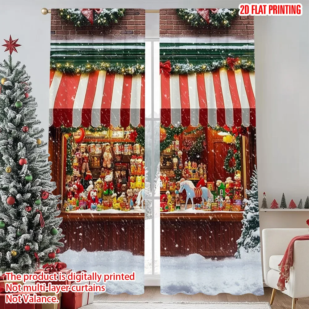 

2pcs 2D flat printing Merry Christmas Popular Window Drapes Christmas 17 Machine Washable Fabric Without Electricity Family