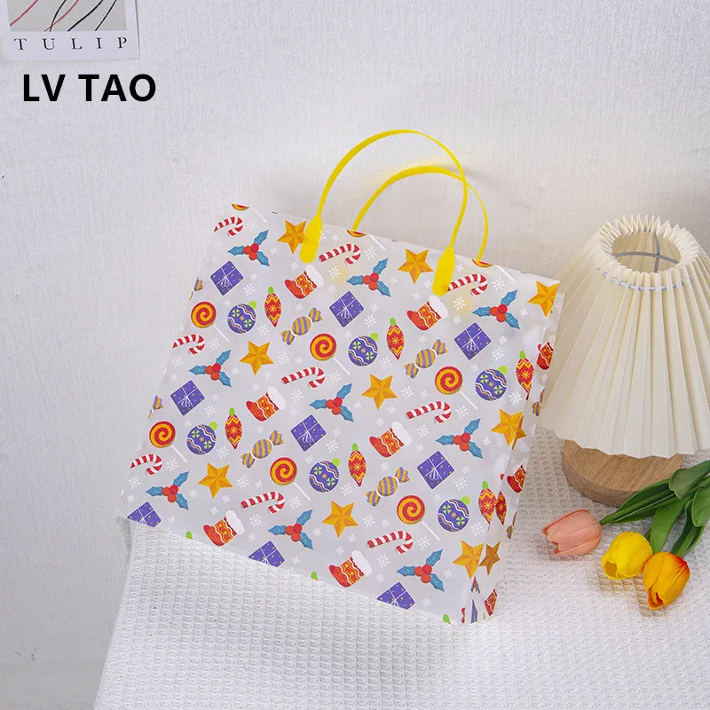 LV TAO 10pcs Eco-Friendly Merry Christmas Gifts Bag Candy Cookie Food X-MAS Packing Present Santa Claus Event & Party Bag