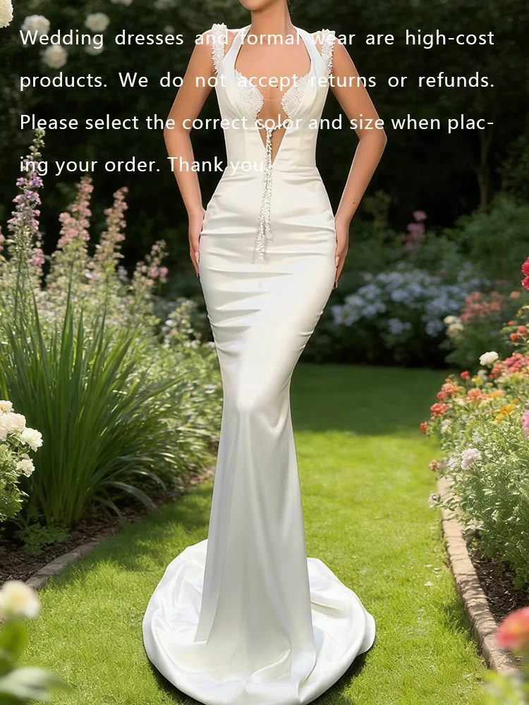 Chic Irregular Collar Sexy Halter Sleeveless Mermaid Bride Wedding Dresses Bridal Gowns Customized