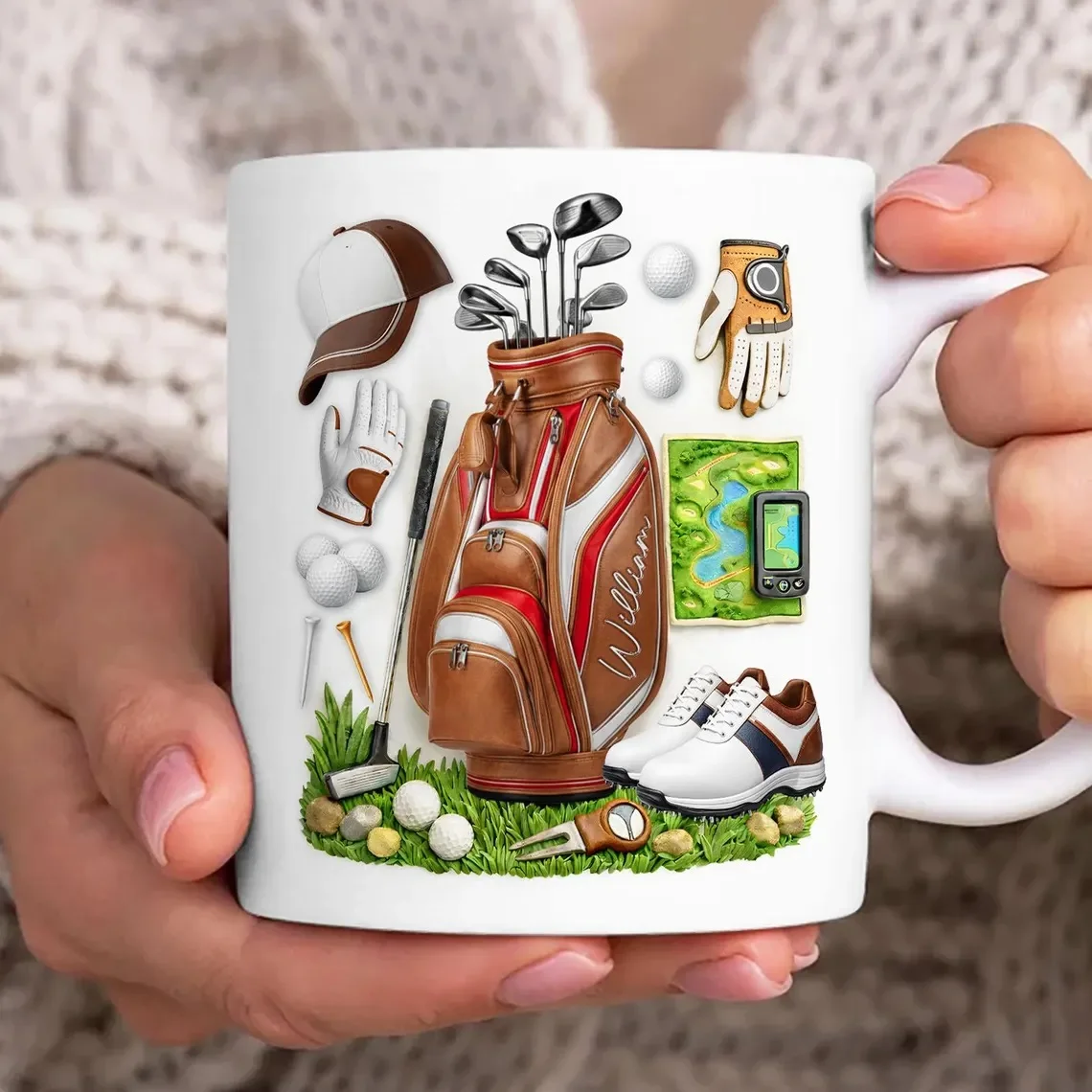 Personalized Golf Ceramic Mug - Custom Name Coffee Cup Ideal Gift for Golf Enthusiasts