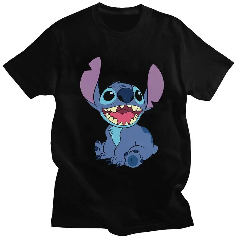 Stitch Anime T Shirt Men Pure Cotton Tshirt Leisure Tee Tops Short Sleeved T-shirt Slim Fit Clothing