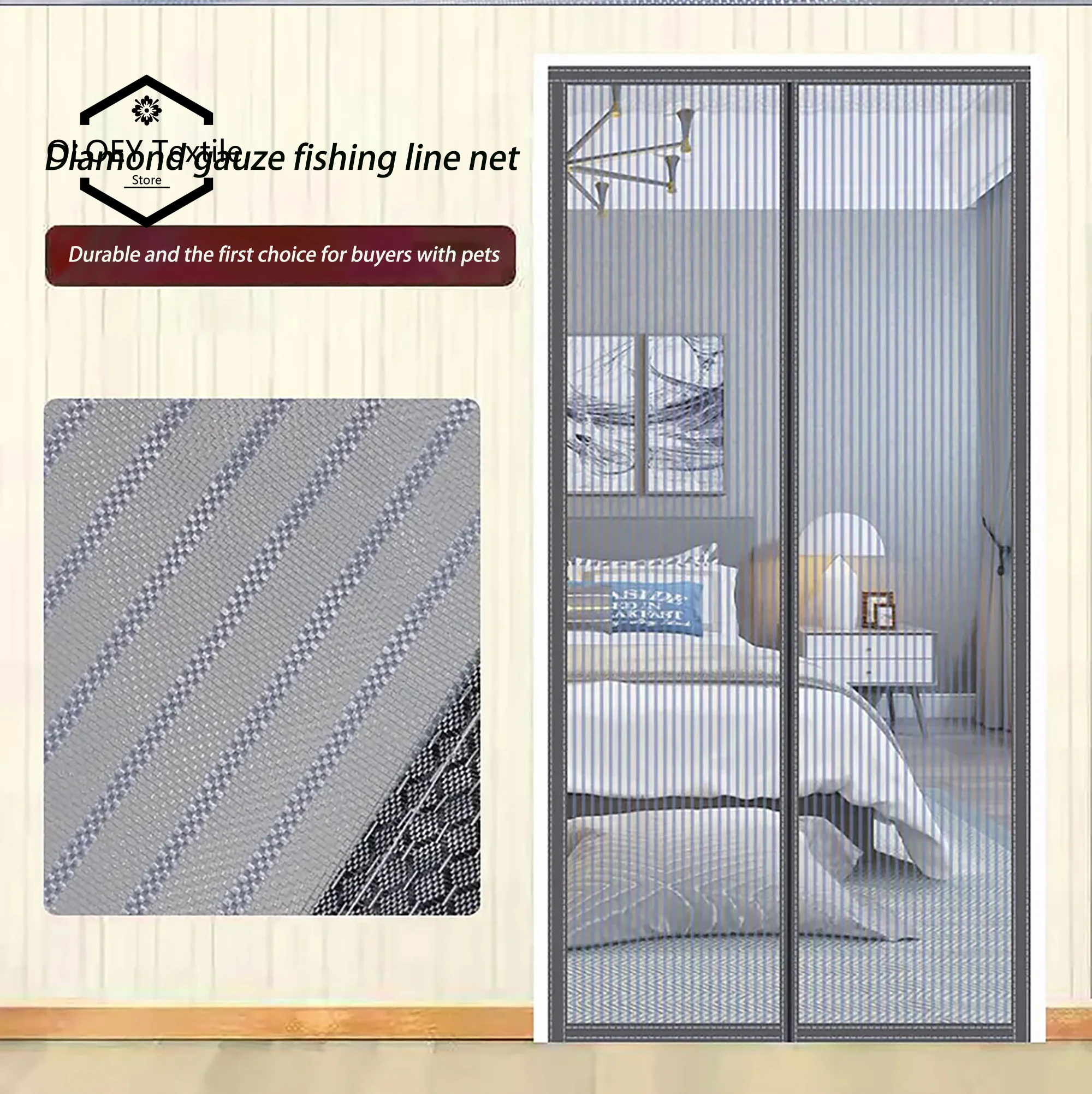 

High end diamond mesh mosquito proof door curtain, whole magnetic suction for household use, mosquito proof without punching, cu