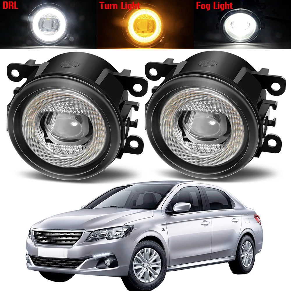 

3IN1 Car Angel Eye Fog Light Assembly 30W LED Fog Turn Signal Daytime Running Lamp DRL 8000LM 12V For Peugeot 301 2012-2018