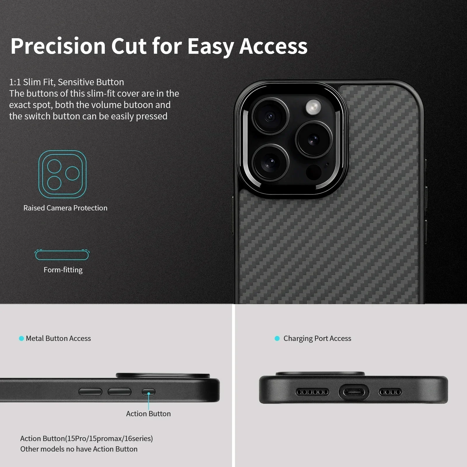 

New Metal Frame Carbon Fiber Armor Shockproof 100% For IPhone 16 Pro Max 15 14 13 12 11 Case Wireless Charge Aramid Fiber Cover