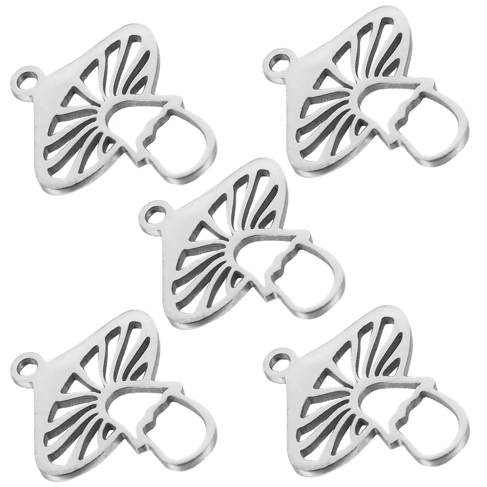 

5 Pcs Stainless Steel Hollow Mushroom Necklace Charms Decorative Pendant Accessories Craft Jewelry Making Small