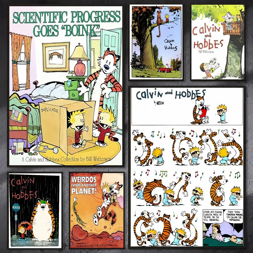 Comic C-Calvin And H-Hobbes Poster Wall Art Poster Sticker For Living Room Bar Bedroom Home Decoration