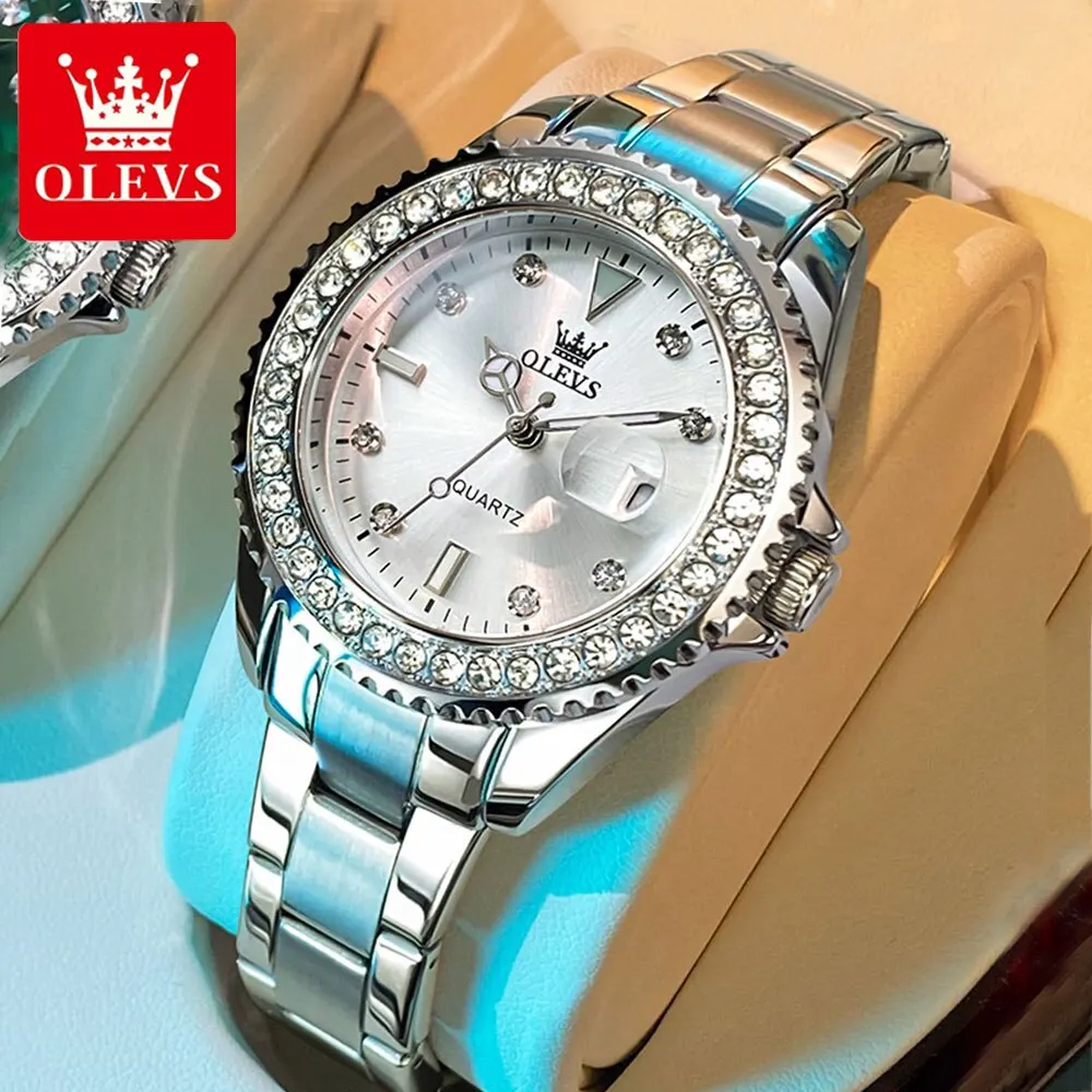 OLEVS Original Diamond Dial Quartz Watch for Women Fashion Elegant Ladies Watches Stainless Steel Waterproof Women\'s Wristwatch