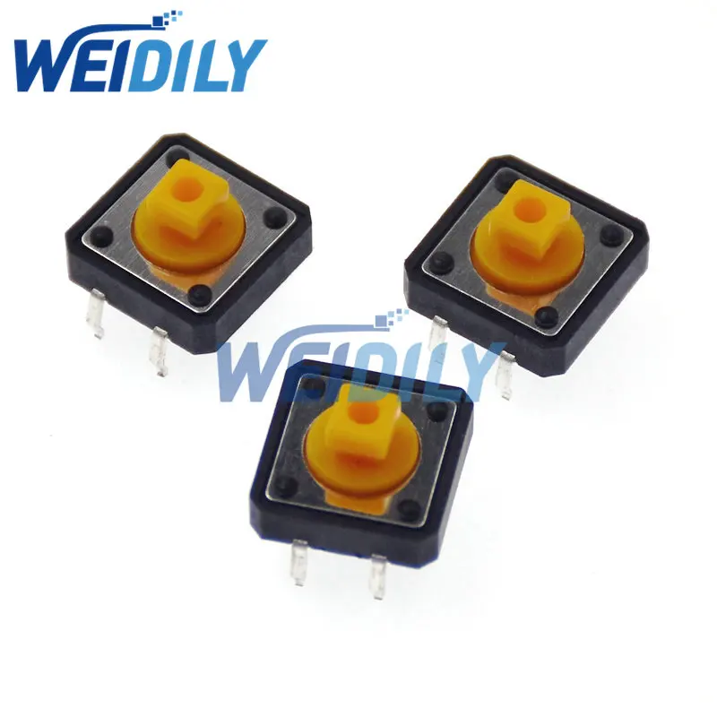 20PCS 12x12x7.3mm Tactile Switches Yellow Square Push Button Tact Switch 12*12*7.3mm Micro Switches DIP-4Pins