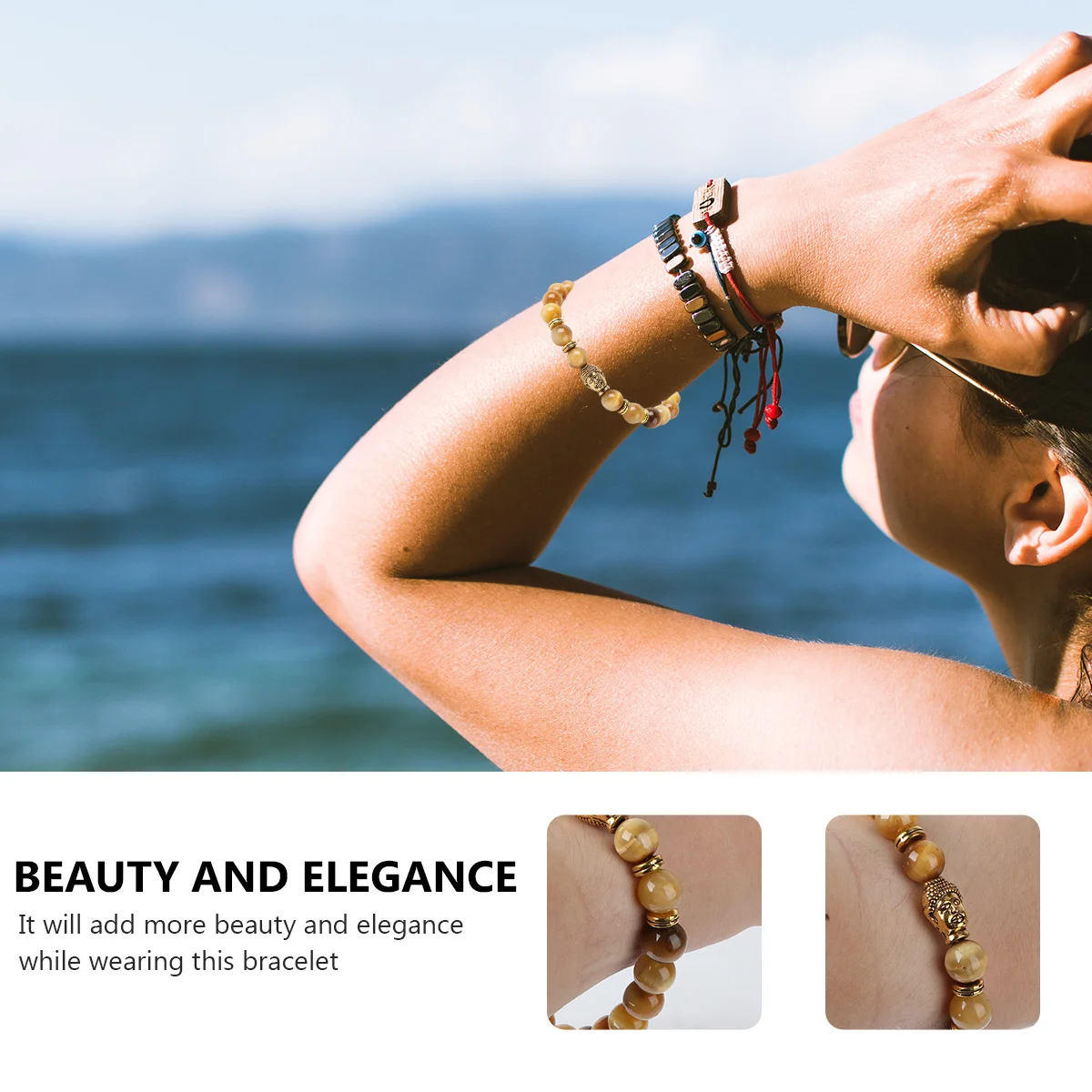 

Tiger-Eye Buddha Beaded Stretch Bracelet Fashion Wrist Chain Elastic Rope Wrist Ornament Elegant Gift for Loved One