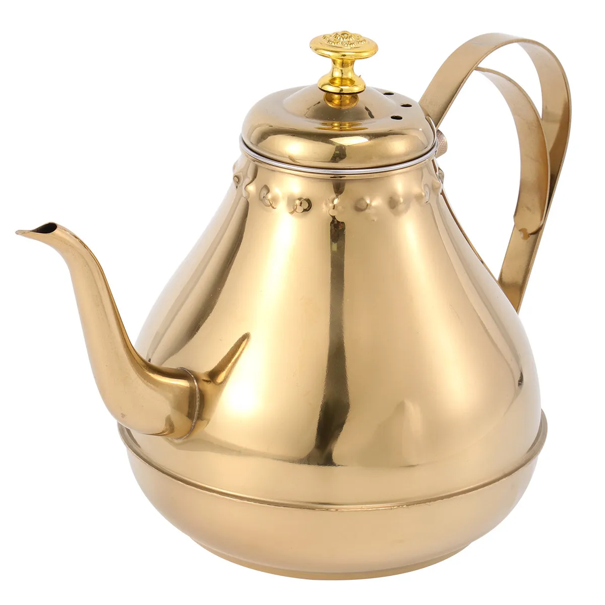 1.8L Stainless Steel Kettle with Long Pouring Spout Built-in Filter Mirror Finish Crown Lid Curved Handle for Tea Coffee Mulled