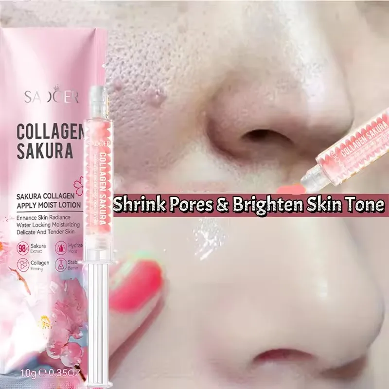 Cherry Blossom Collagen Serum Shrink Pores Tightens Moisturizing Remove Wrinkles Smears Facial Essence Skin Care Products