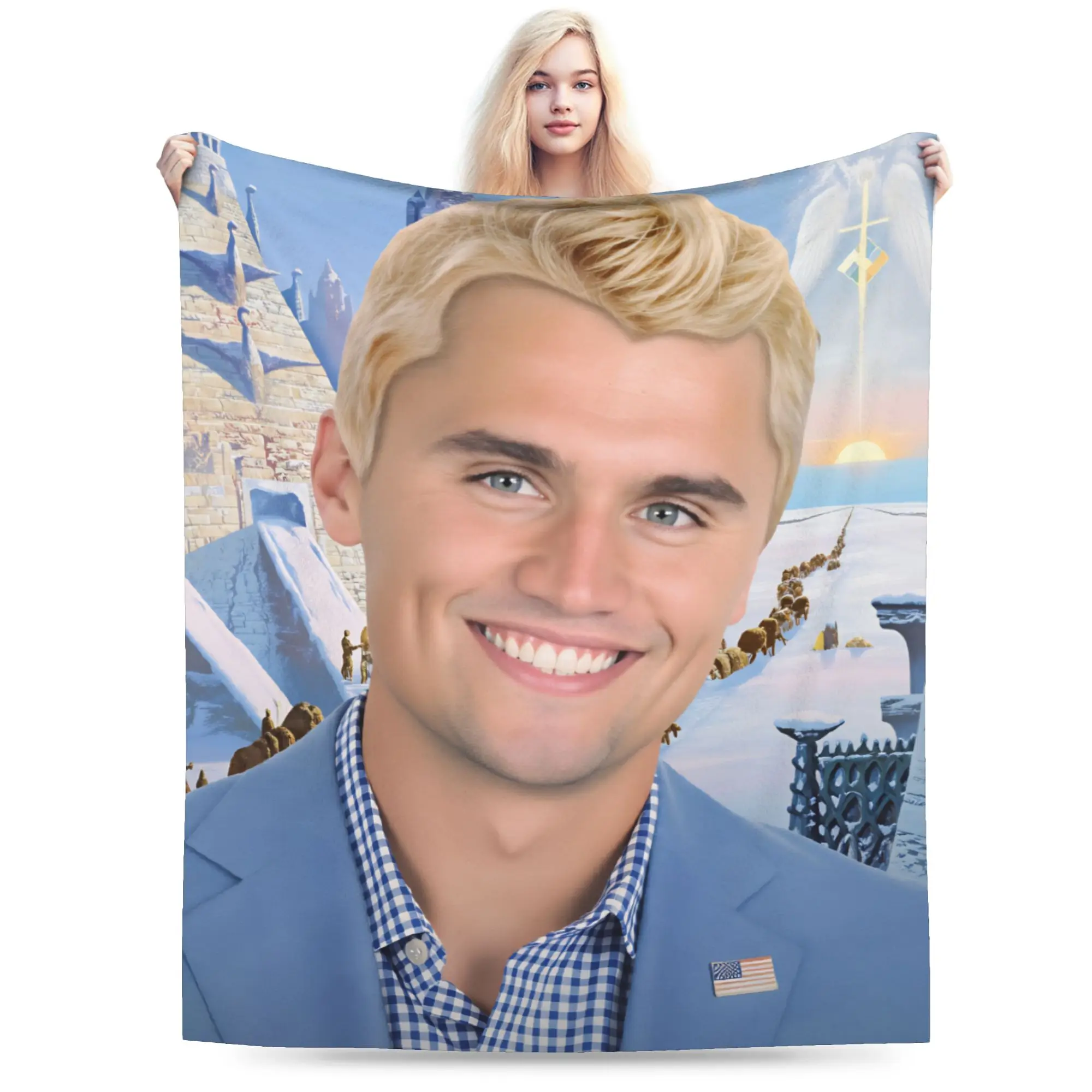 Charlie Kirk In Blue Suit With American Flag Pin Blankets Soft Cozy Throw Blanket Spring Travel Car Home Decor Graphic Bedspread