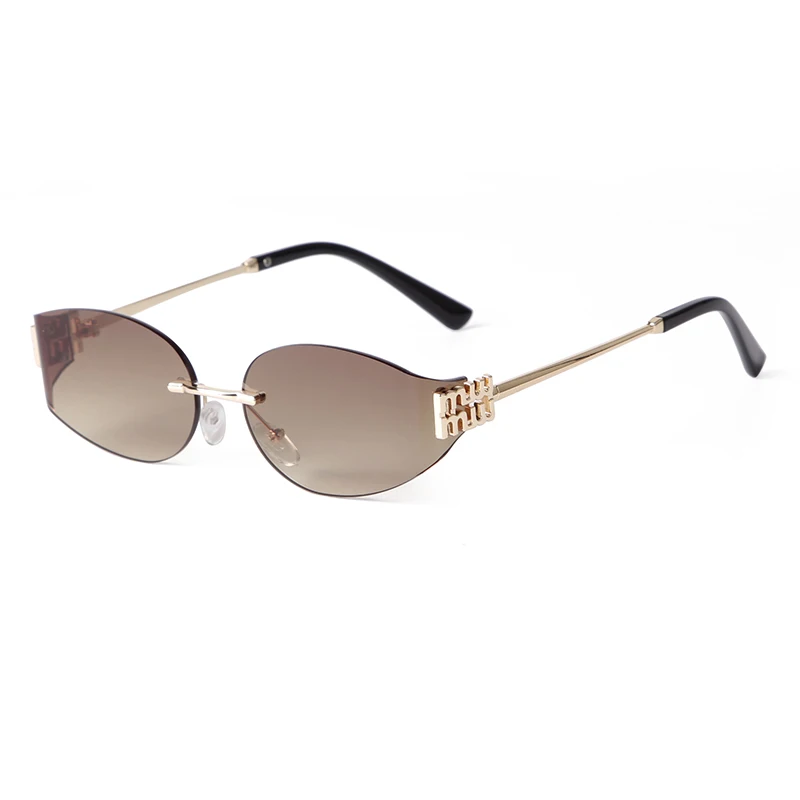 Trend 2026 Rimless Oval Sunglasses Women Men Brand Designer Gradient blue lens Metal Frame Driving Sun Glasses Shades Male UV400
