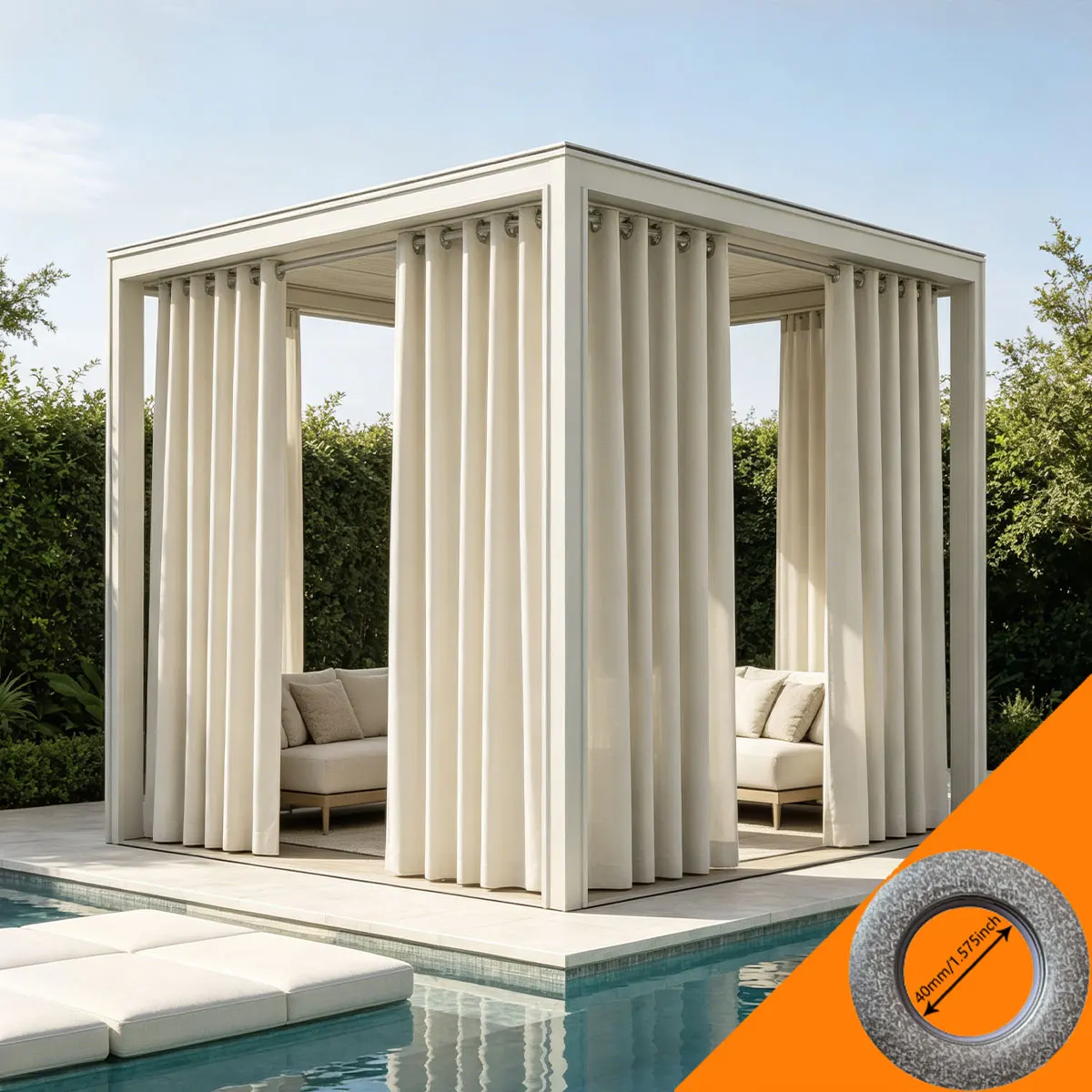Cream White High‑Density Grommet Outdoor Curtains 2pcs, Waterproof Privacy Drapes for Gazebo Backyard Patio
