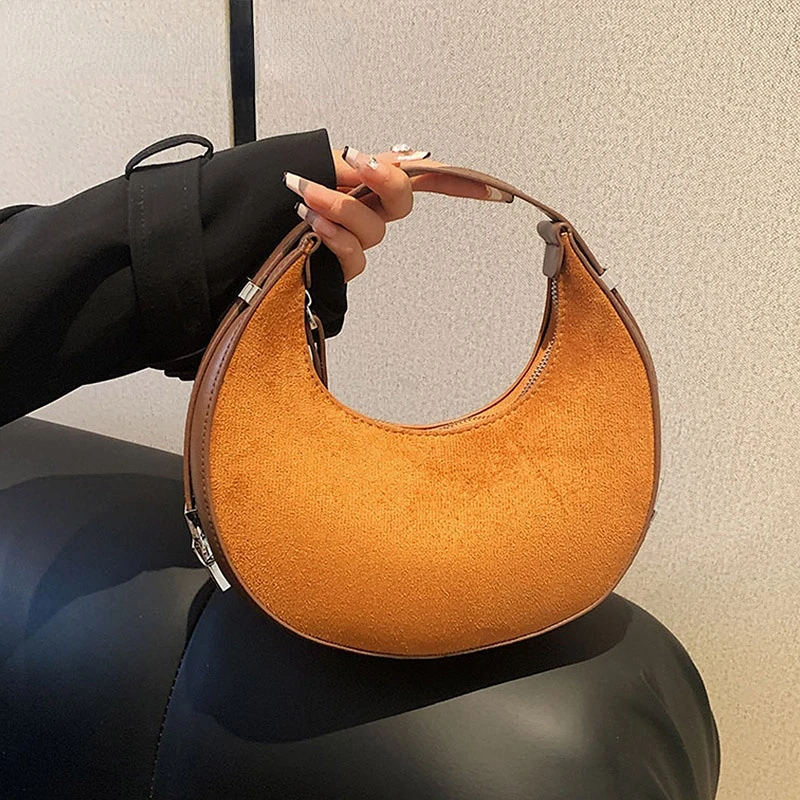 Women High Quality Bag Vintage Moon Shoulder Bags for Women Luxury Design Ladys Handbags and Purse Nubuck Leather Retro Clutches