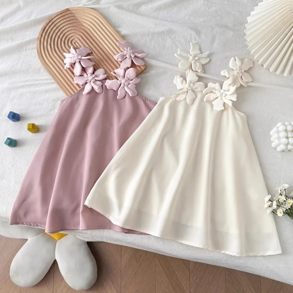 Girls' Dress 2026 Spring Summer New Three-dimensional Flower Suspender Children's Light Luxury High-end Princess Dress