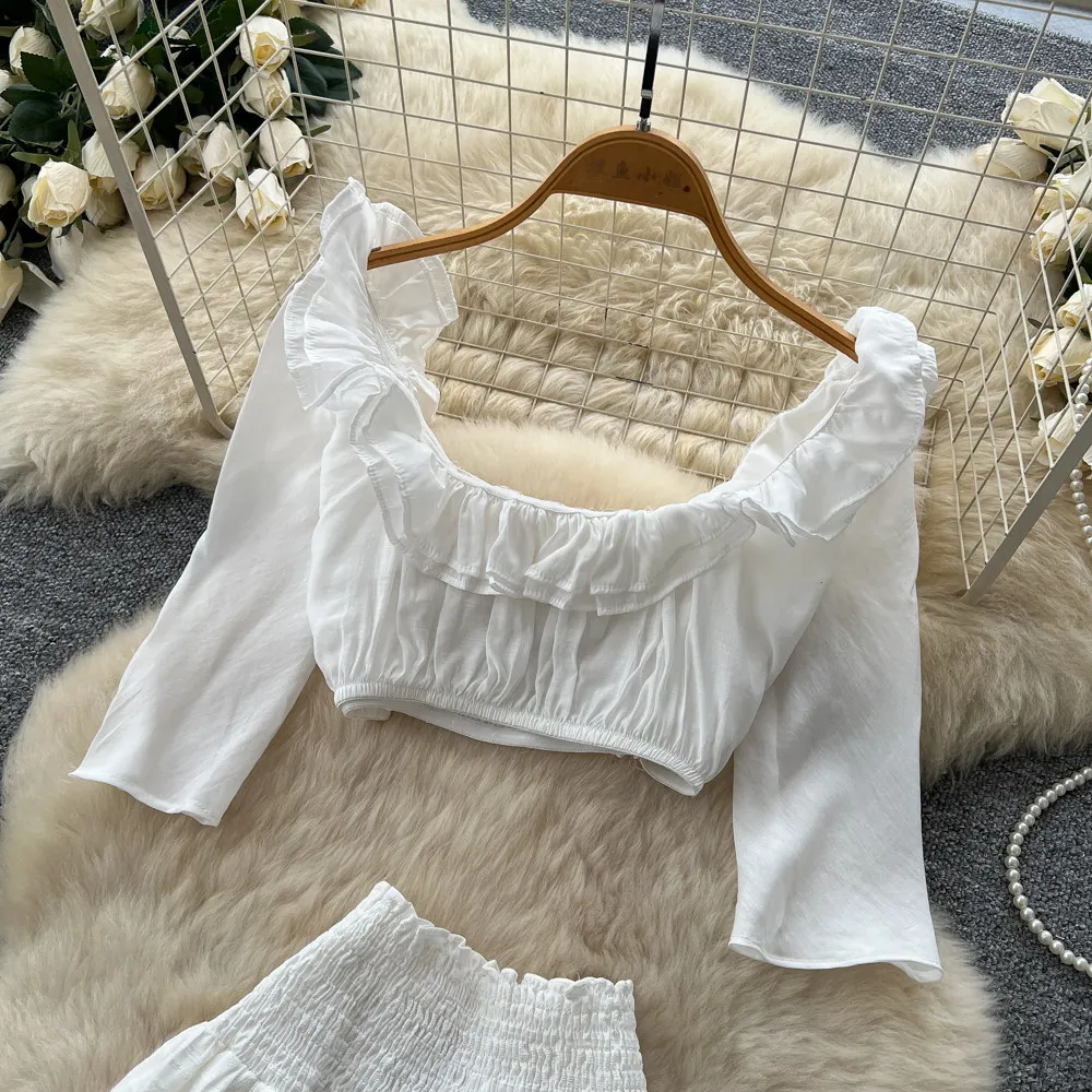 Two Piece Sets Skirt Set Women Square Collar Puff Sleeve Tops Long Skirts A Line High Waist Y2k Streetwear Elegant Work Beach