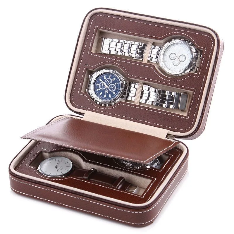 DELESYS 2/3/4/8 Slots Embedded Portable Travel Storage Bag For Watch/Daily Necessities Storage Box Leather Zipper Watch Box