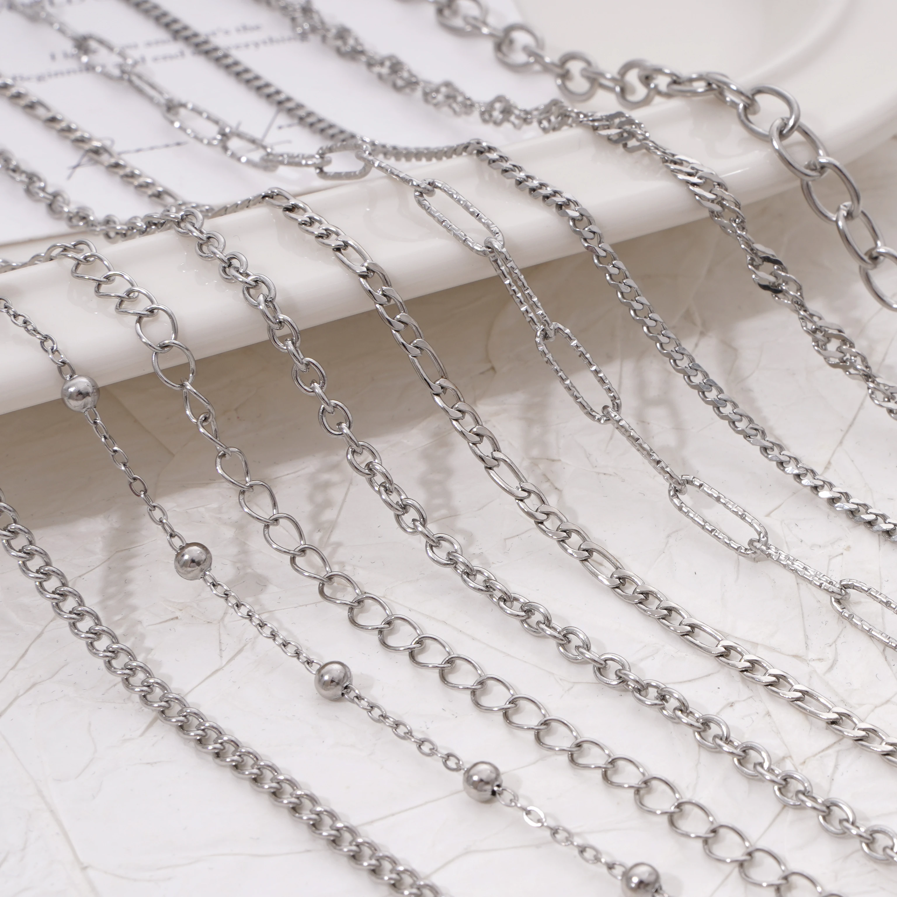 1M Steel Color 304/667 Stainless Steel Chains Fashion Different Styles Chains Designs For Jewelry DIY Making Accessories
