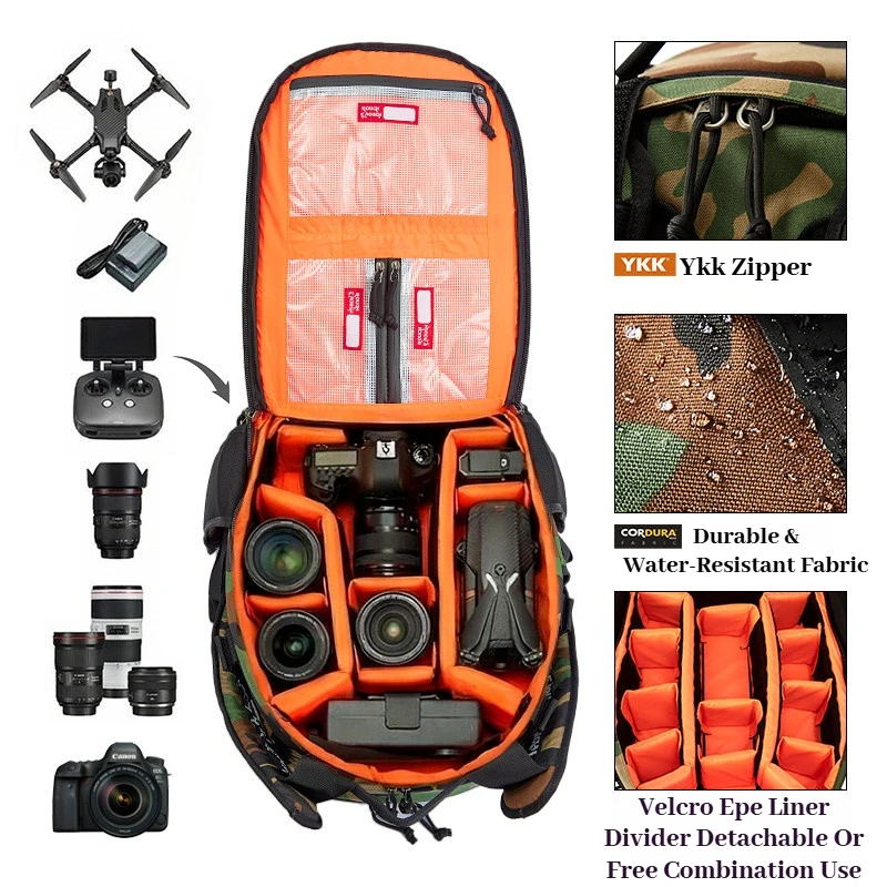 RGH Multi-functional Tactical Waterproof Backpack, Outdoor Camera & Drone Storage Bag for Men, Hiking Pack