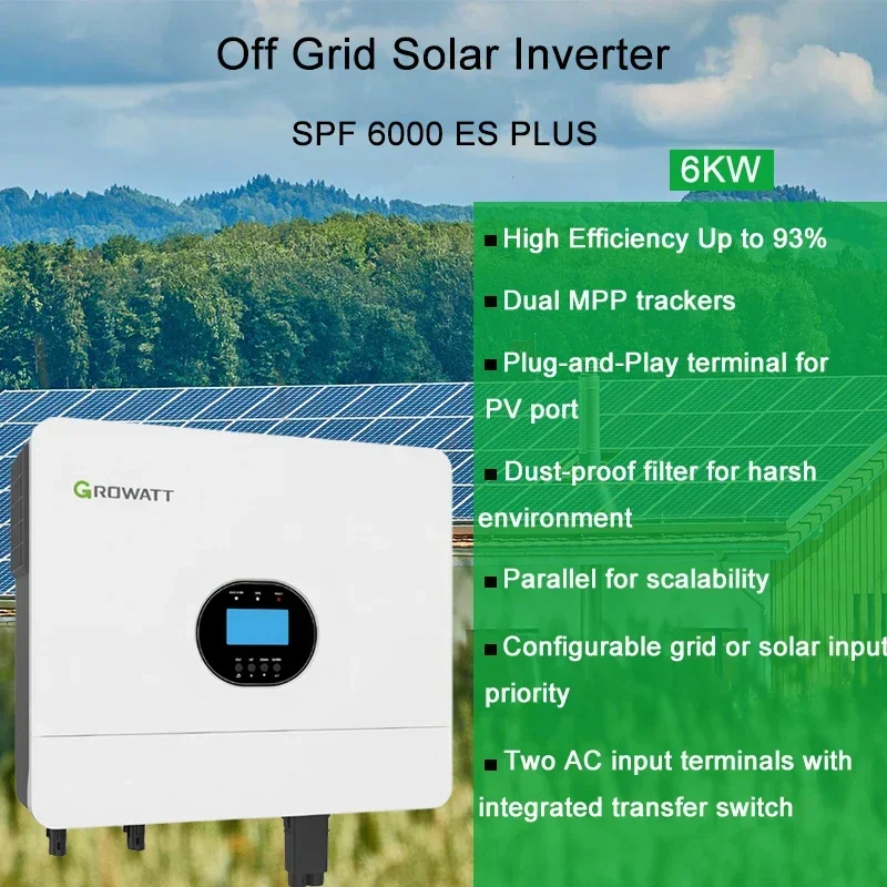 Growatt zonne-omvormers SPF 6000 ES PLUS 6 kW 48 V DC 2 MPPTs lithium loodzuurbatterij hybride off-grid zonne-omvormers gereedschap
