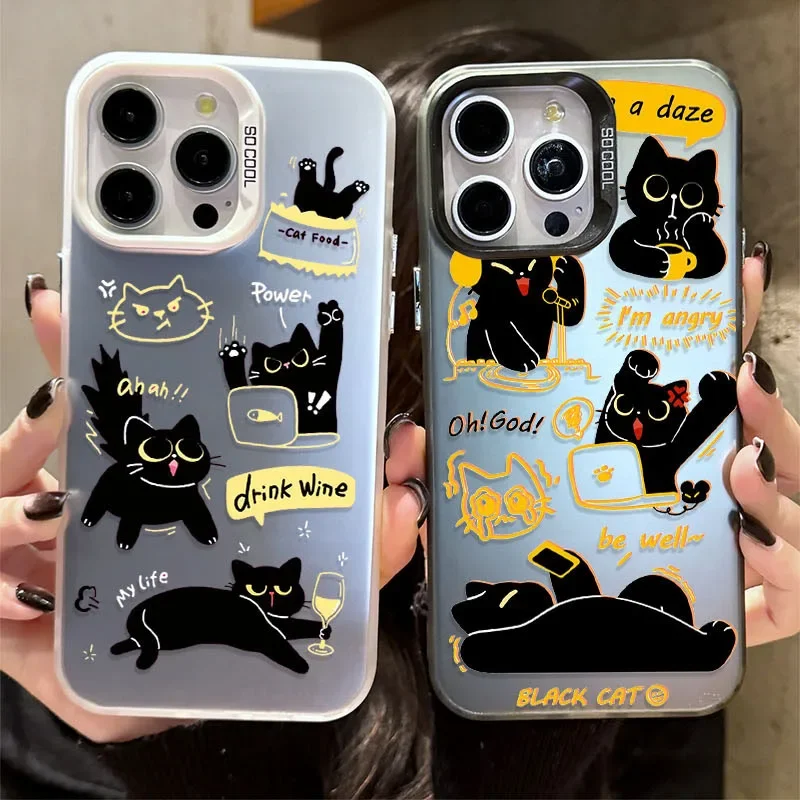 Cute Doodle Angry Black Cat Matte Case for Samsung Galaxy S24 S23 S22 S21 Ultra Plus FE A54 A34 A24 A14 A73 A53 A33 5G Note 20