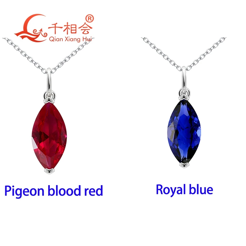 925 Silver 3ct 7*14mm Marquise Pigeon Blood Red/Pink/Color Lab Grown Ruby Sapphire Inclusions Stone Jewelry Pendant Necklace