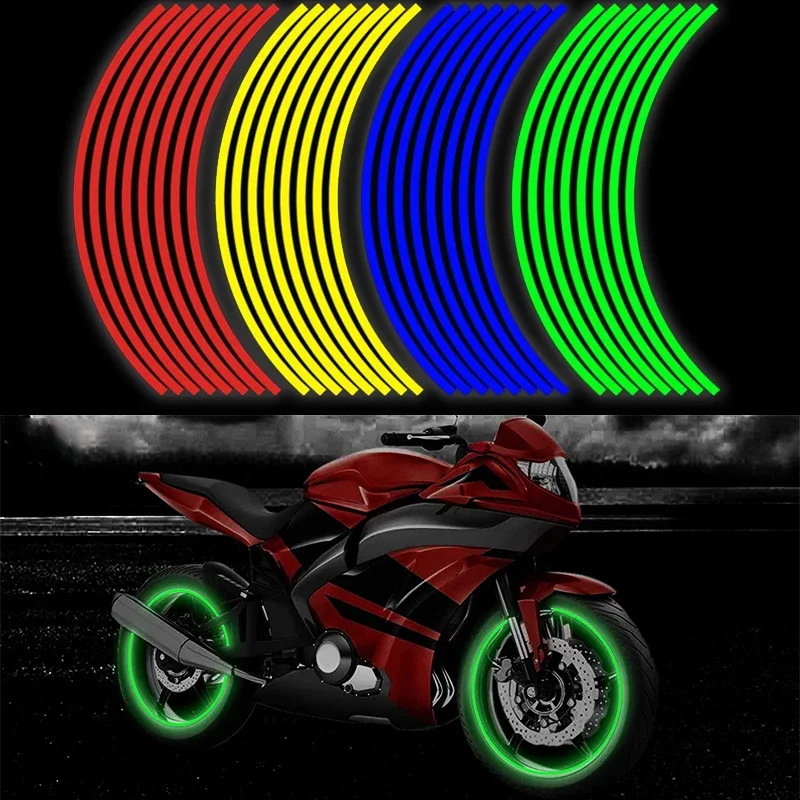 

16PCs Motorcycle Strips Wheel Stickers Decals Reflective Rim Waterproof Decal Motorcycle Car Scooter Bike Decoration Accessories