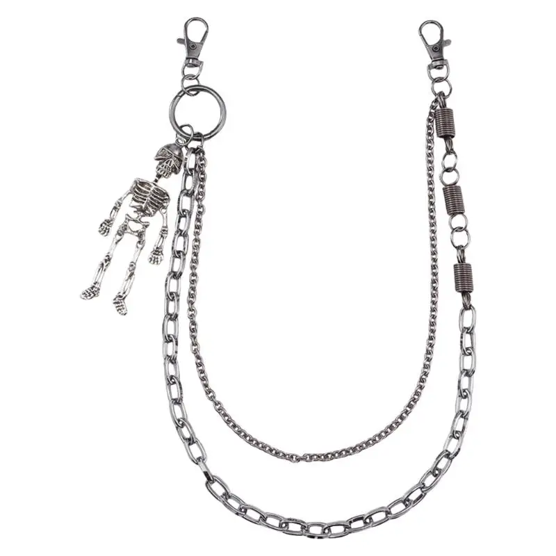 652F Metall Jeans Kette mit Schädel Anhänger Charme Taille Kette Für Mode Punk Rock Hiphop Straße Tragen Taille Zubehör