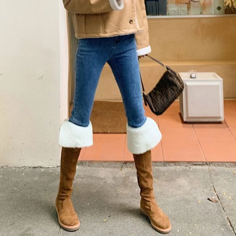 النساء فرو الضأن صوف مبطن فوق الركبة الأحذية 2025 جديد وصول أحذية الثلوج للتحويل اتجاهين سميكة سوليد خمر التخسيس #5