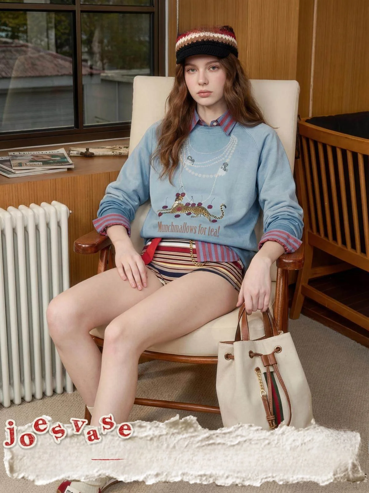 

Loose Floral Print Women's T-irt Blue Deer Wild Autumn New Sle Commute Top Vintage Sle ort Sve Letter Animal Pattern