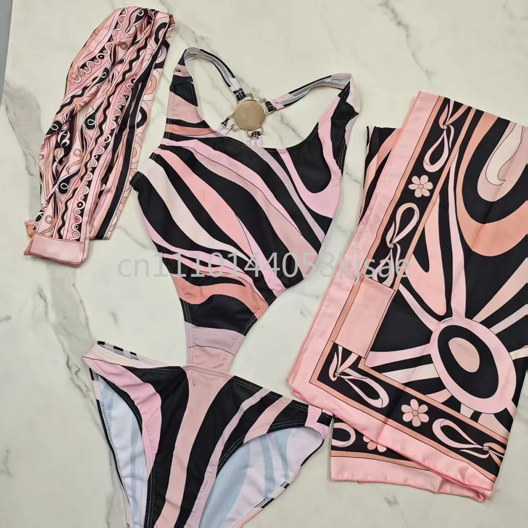 

Модный дизайн: Женские купальники-бикини с повязкой на голову и шарфом, классический брендовый комплект для пляжа с фирменным логотипом-надписью