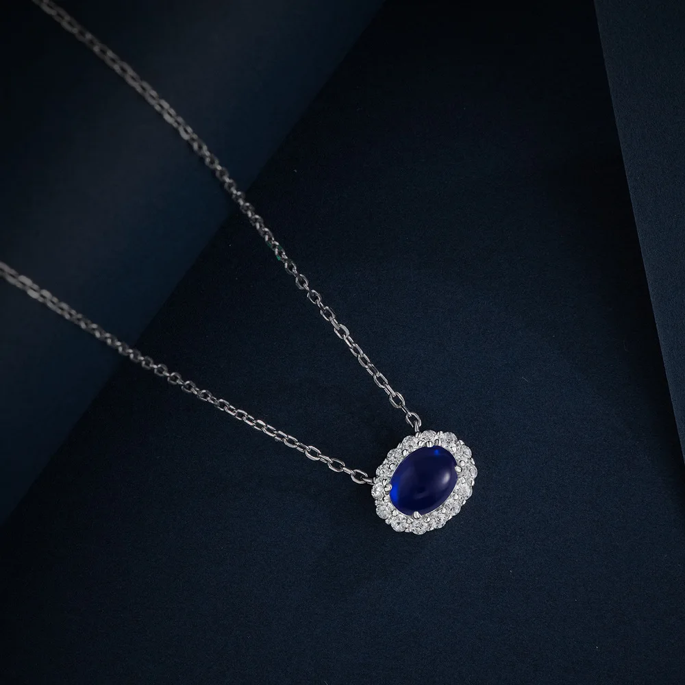 2.2ct Red Blue Corundum Necklace 925 Silver Inlaid Sugar Bean Shape 6 * 8 Versatile Fashion Necklace 40+3cm