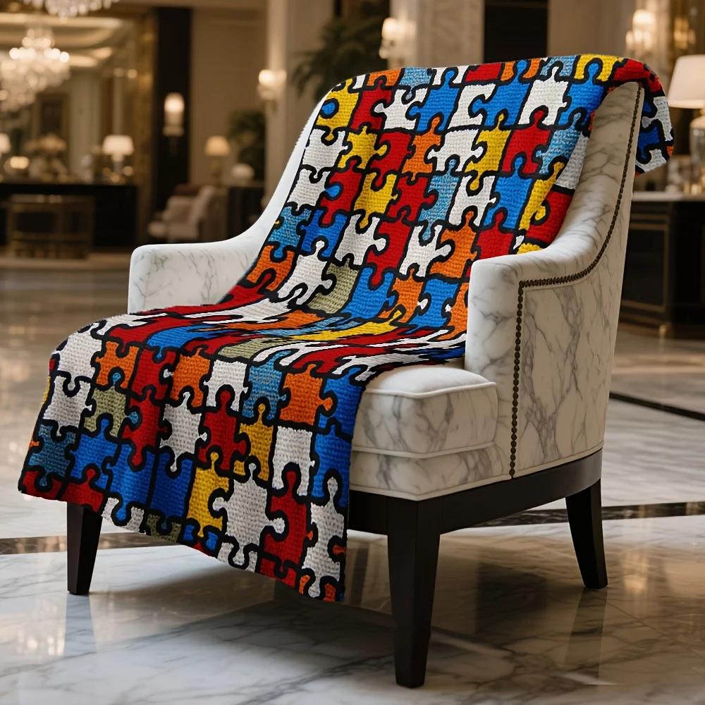 Large Colorful Puzzle Pattern Throw Blanket 150x200cm Super Soft Cozy Home Decoration Giant Fleece Bed Cover Art Print