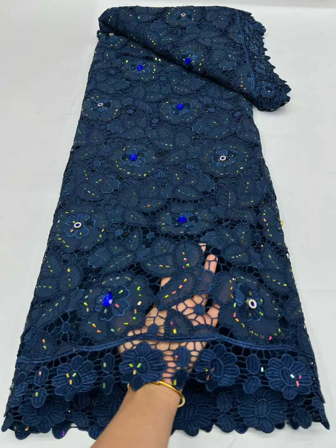 African Heavy Stones Lace Fabric 2026 High-Quality Sequins French Chiffon For Nigerian Woman Wedding Style Material Sewing