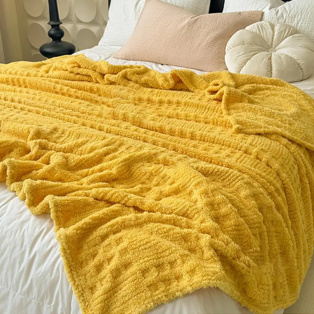 Cloud Texture Blanket Lightweight Warm Throw 3d Waffle Checkered Throw Blanket Solid Color Milk Fleece Plush Cover for Couch