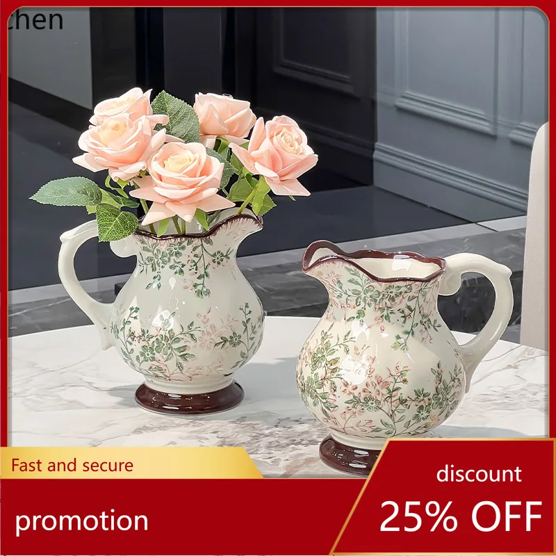 

Cz retro large diameter vase - unique artistic flower pot, ceramic craft ornament