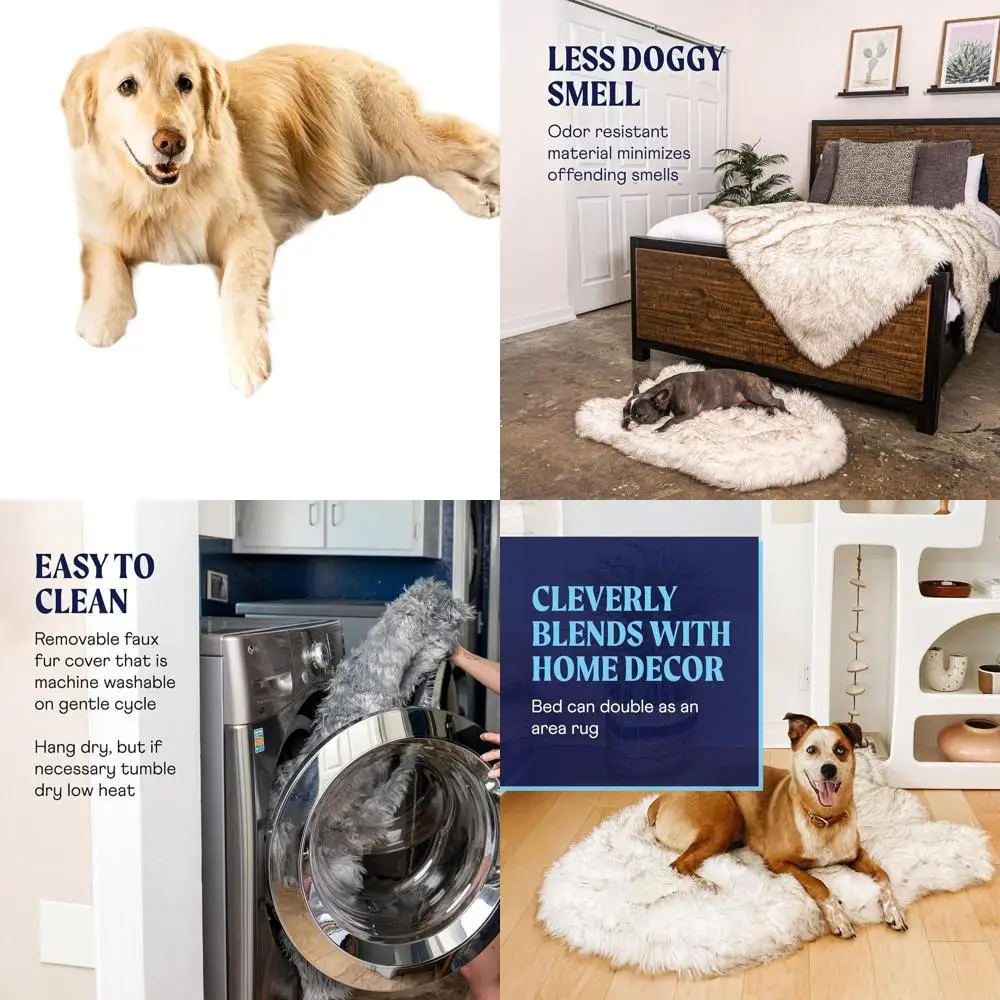 

Ортопедическая кровать из пены с эффектом памяти для больших собак с плюшевым искусственным мехом, водонепроницаемая и моющаяся, белая с коричневой отделкой, средняя