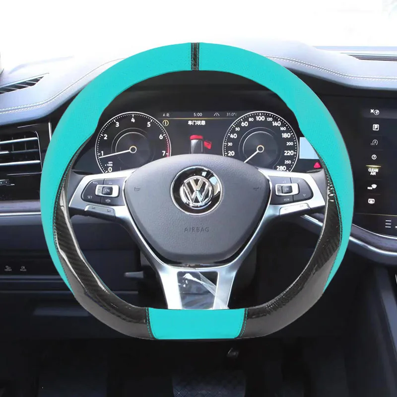 

38-сантиметровый дышащий противоскользящий кожаный чехол на руль для Volkswagen VW Touareg 7P 2011-2025 2016 2017 2018, автомобильные аксессуары