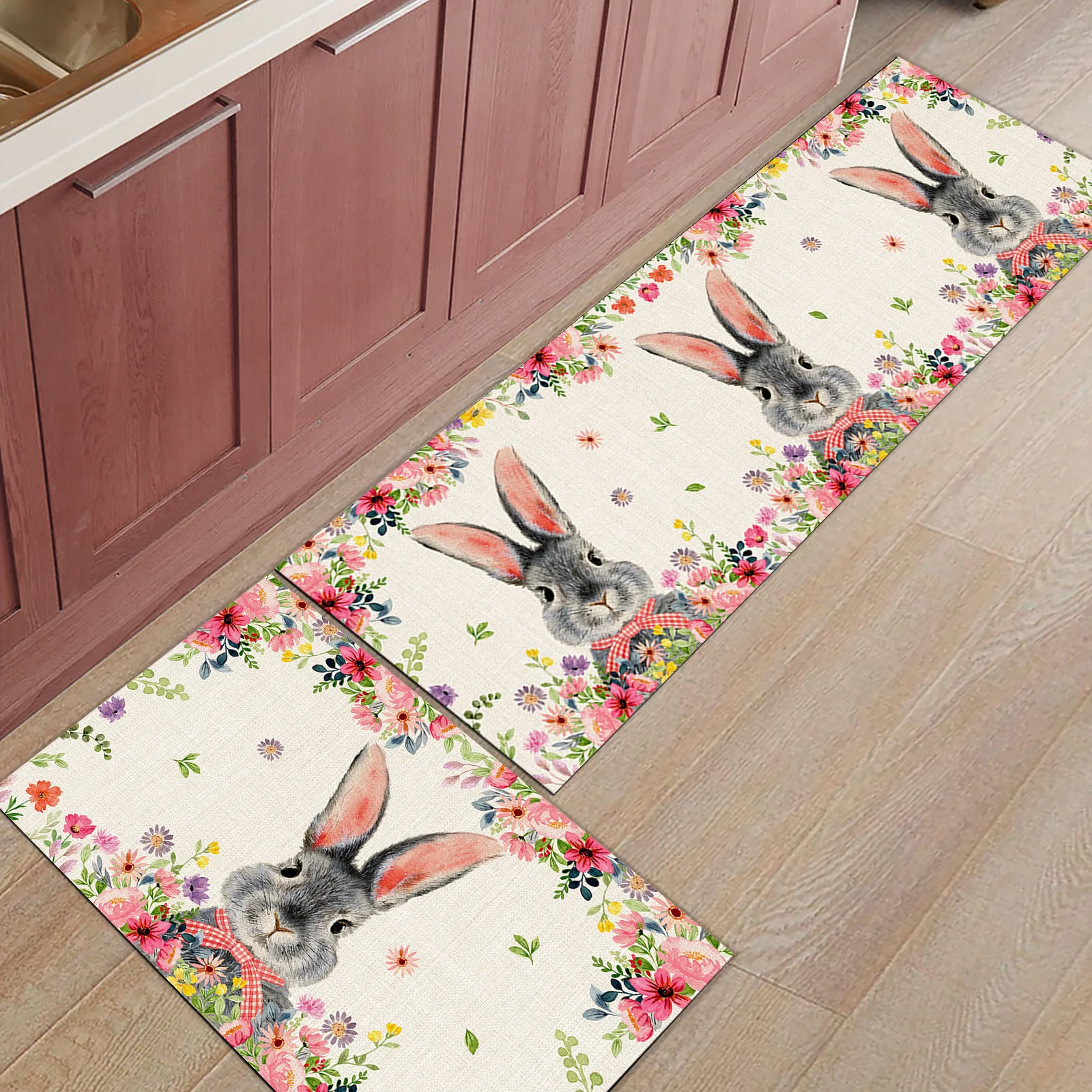 Easter Plant Flower Rabbit Kitchen Doormat Living Room Bedroom Non-slip Carpet Bathroom Entrance Doormat