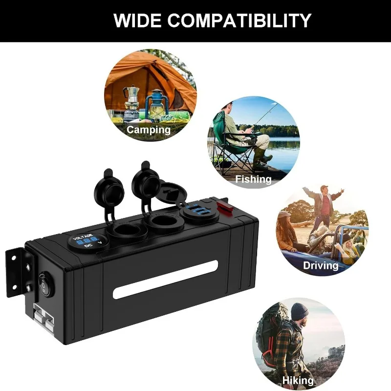 

Multi-Function Car Charger with Anderson Plug&USB Ports,Digital Voltage Meter+Cigarette Lighter for RV/Truck 12-24V Power System