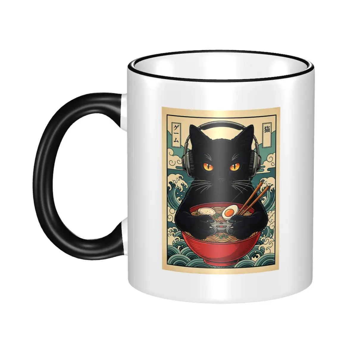 Cute Kawaii Gamer Cat Funny Ramen Retro Japanese Cat Gaming Mug Funny Ceramic Coffee Cups Tea Mugs Milk Cup Drinkware