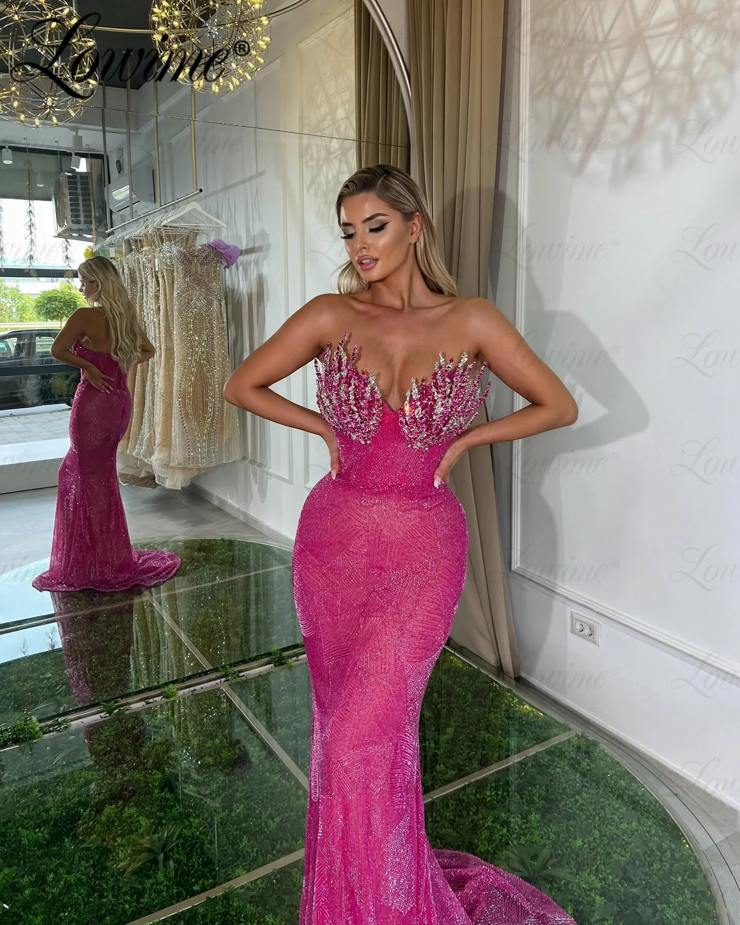 Aso Ebi Mermaid Prom Dress Sequined Evening Gowns Elegant Crystals Party Second Reception Birthday Engagement Gowns Robes Soirée