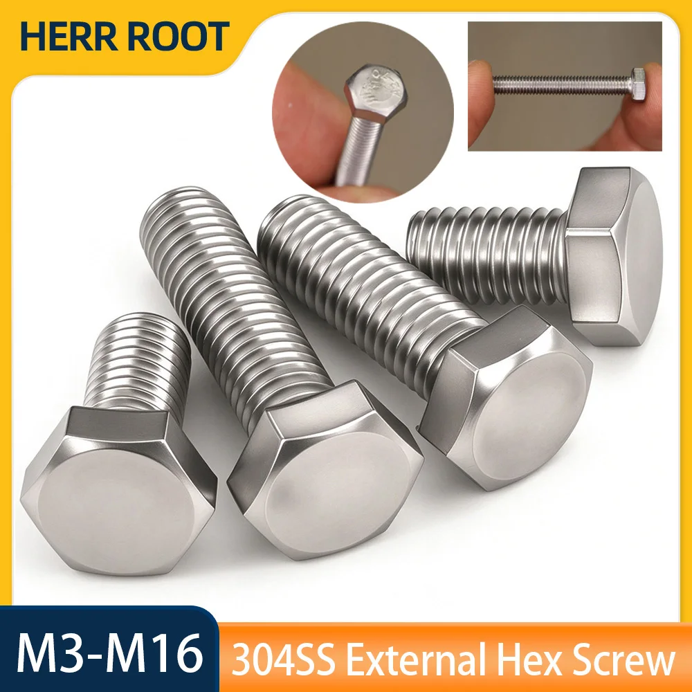 1/10/20/30/50pcs DIN933 304 Strainless Steel Hexagon Screws M3M4M5M6M8M10M12M16 External Hex Bolts Metalworking Machine  Screws