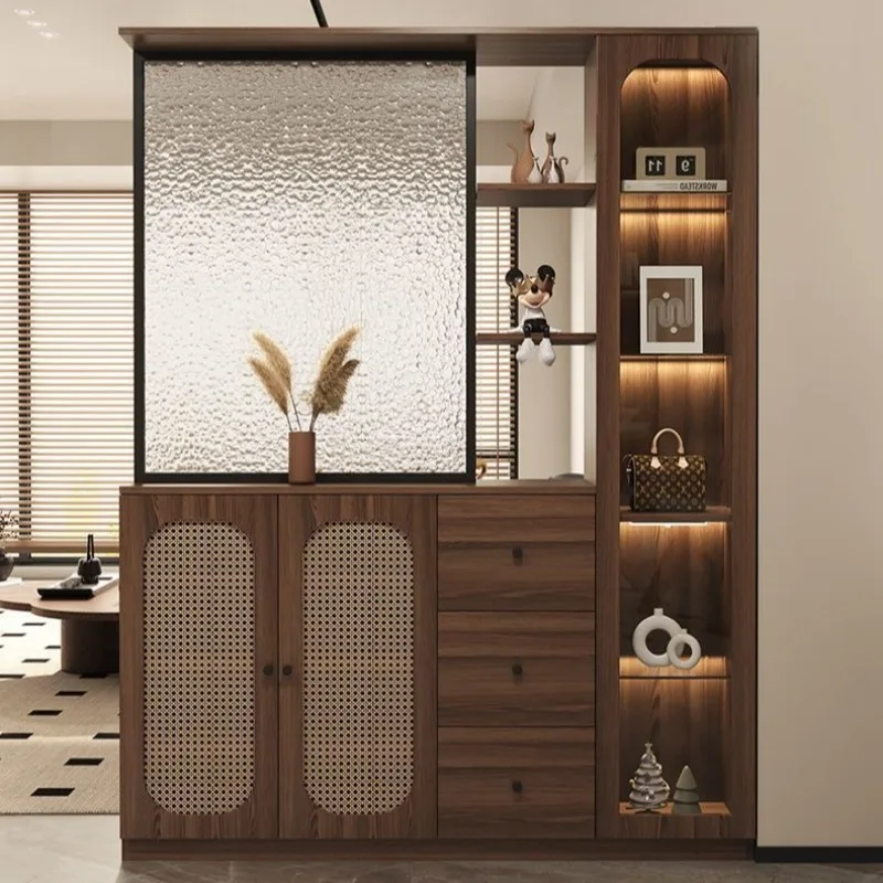 

Rattan entrance cabinet integrated living room partition cabinet glass screenhousehold entry wine