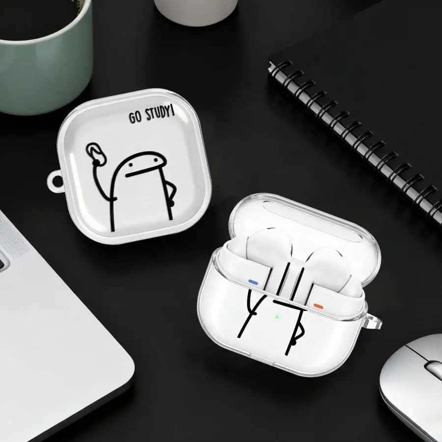 Case For Samsung Galaxy Buds Live 4Pro 4 Pro 2 3Pro 2Pro 3 FE Clear Earphone Cases Cover With Hook Cartoon Stick Figure Art