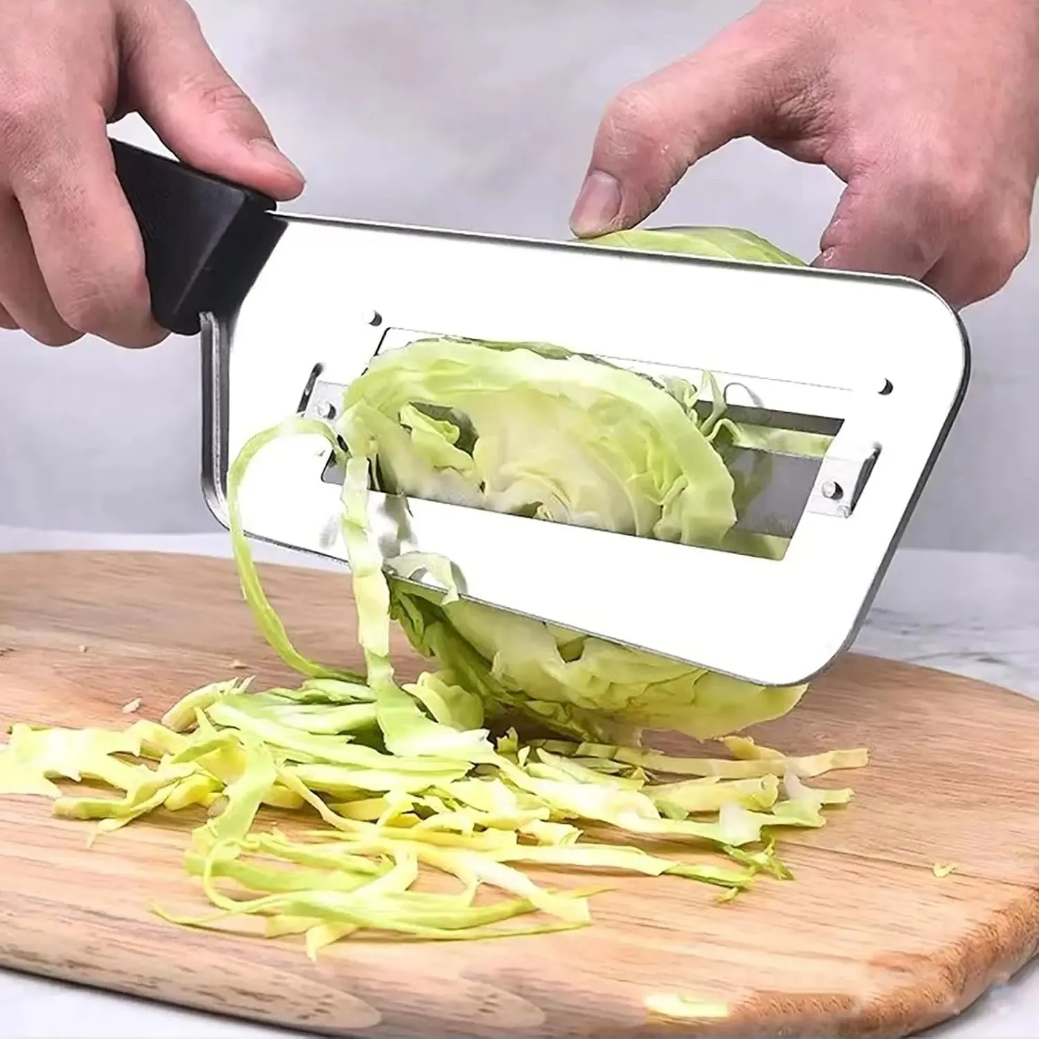 

1pcs Stainless Steel Double-Layer Slicer, Kitchen Vegetable Knife Shredder Slicer Chopper, Cabbage Cutter Cabbage Shredder For Coleslaw Cabbage Slaw Chopper Knife (Black)