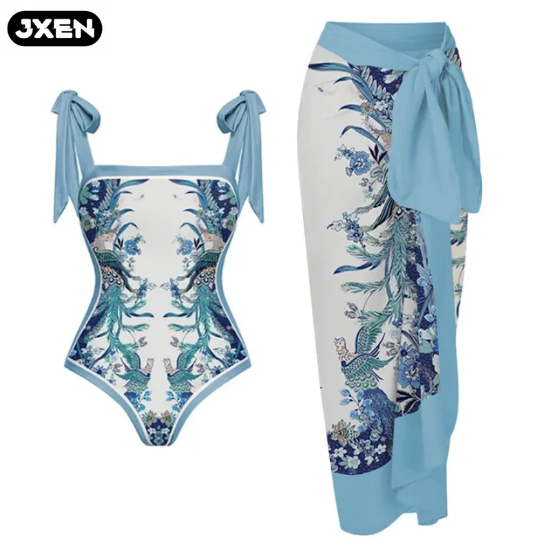

2024 New Double-Sided One-Piece Swimsuit Women's Conservative Hot Spring Vacation Swimsuit Wrap Skirt Suit Swimsuit One Piece